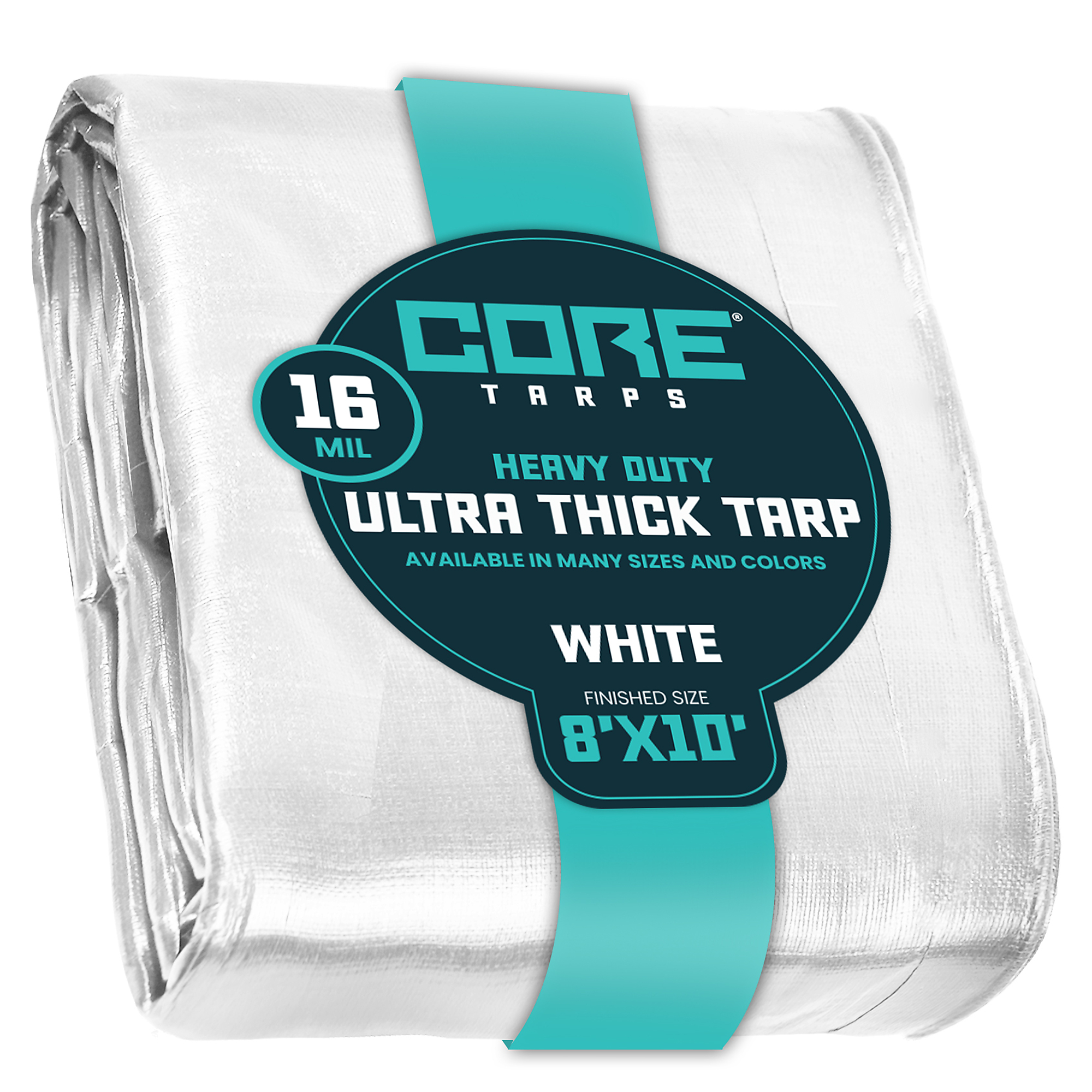 Core Tarps Extra Heavy Duty Tarp Cover — 8ft. x 10ft., 16 Mil, Waterproof, UV Resistant, Rip and Tear Proof, Reinforced Edges, White, Model# CT-304-8X10